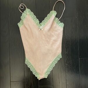 Urban Outfitters Pink Camisole with Green Lace Trim